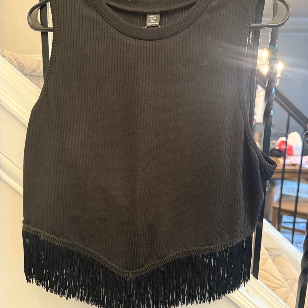SHEIN Black Fringe Tank Top